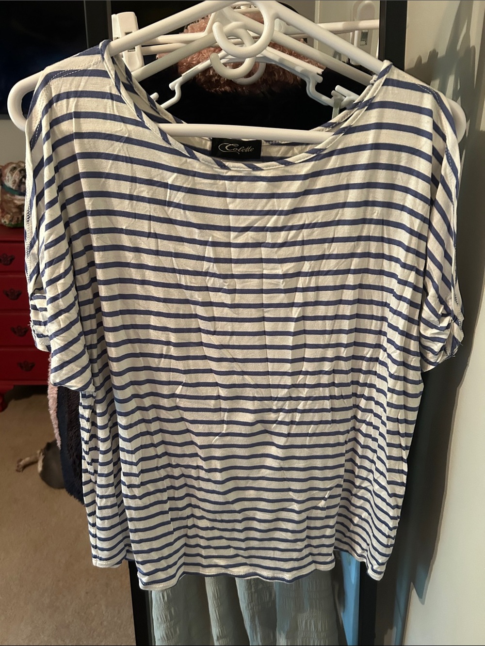 Cecile White & Blue Striped Short Sleeve Tee